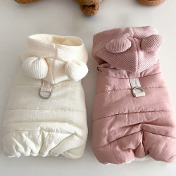 Thickened Cotton Coat for Dogs, Teddy Autumn and Winter Clothing, Bichon Frise, Pomeranian, Small Dogs, Cats, Dog Clothes with Leash Attachment, Winter