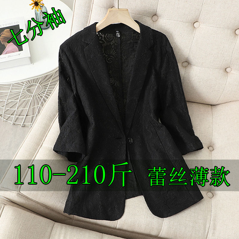 Plus-Size Summer Thin Lace Blazer for Women, High-End Style for Chubby Girls, Casual and Elegant Three-Quarter Sleeve Small Suit