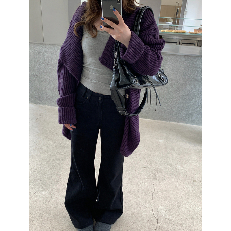 Vegetable Orbs Slimming Tool: Black Thickened and Fleece-Lined Slim-Fit Jeans That Make Legs Look Longer, Non-Stretch, Slightly Flared