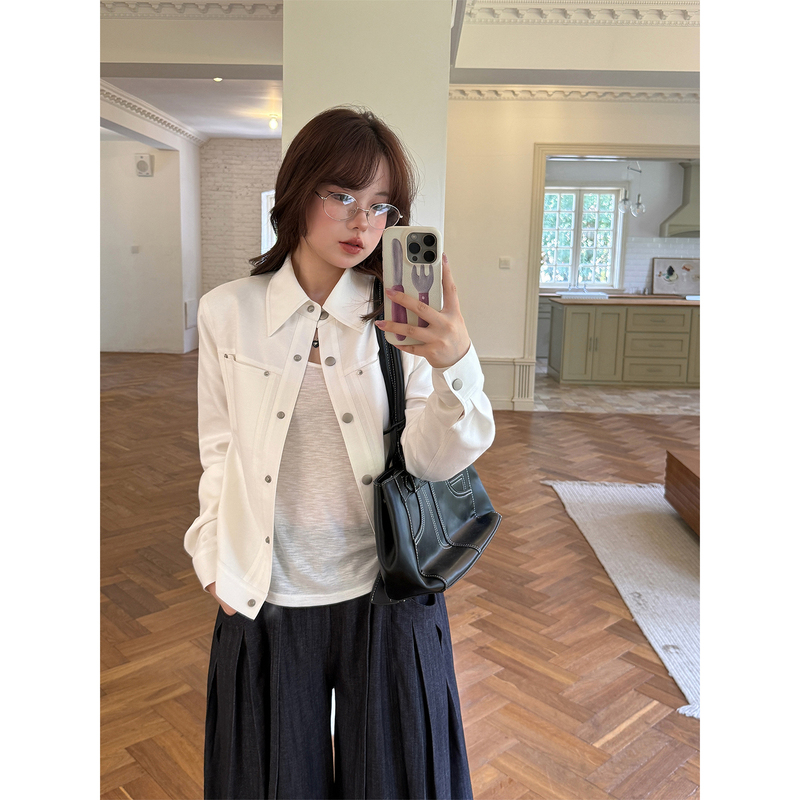 Vegetable Orbs Misty Berlin Tencel Linen Oversized Padded Shoulder Short Jacket Women's Lapel Jacket Top Vegetable Orbs Misty Berlin Tencel Linen Oversized Padded Shoulder Short Jacket Women's Lapel Jacket Top