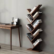  Black walnut bookshelf Floor-to-ceiling solid wood bedroom bedside office living room storage Nordic simple simple shelf