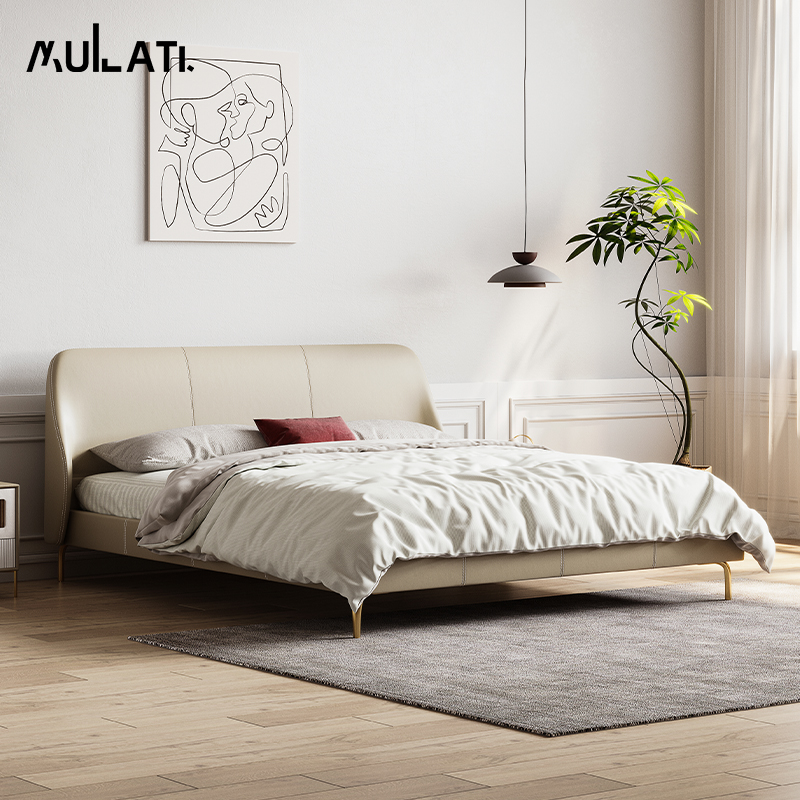Mulati light luxury modern master bed leather bed Italian minimalist soft bed simple new beech double wedding bed