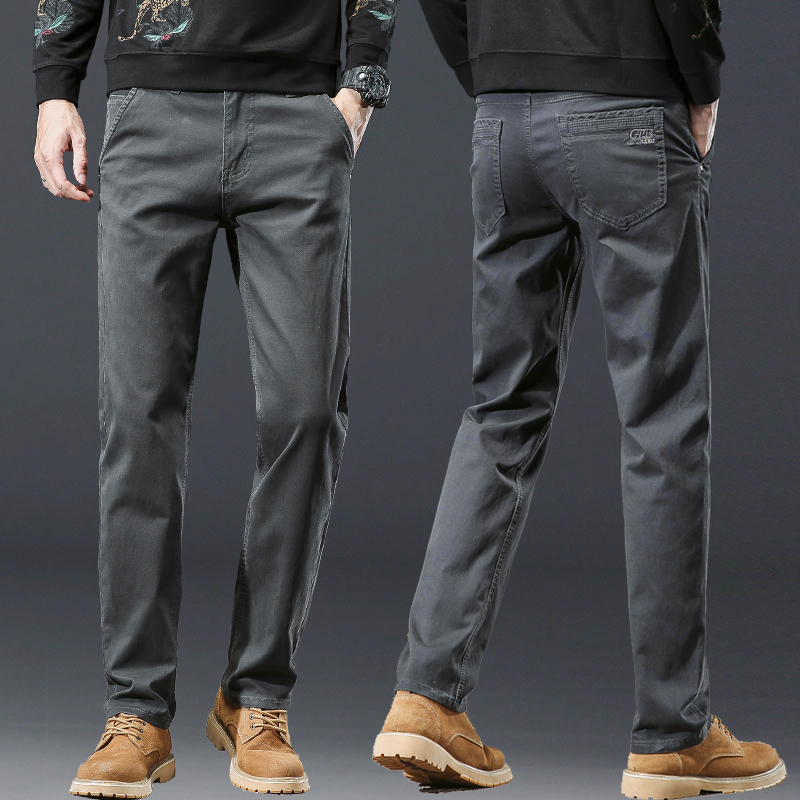 Autumn gray casual pants men's loose straight cotton men's pants senior drape middle-aged business elastic long pants