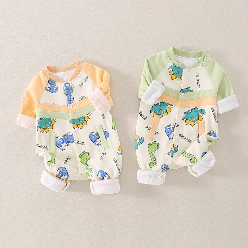 Baby Spring Festival net red baby even body clothes cute cartoon foreign Spring autumn going out for a double layer of khays and climbing clothes super cute