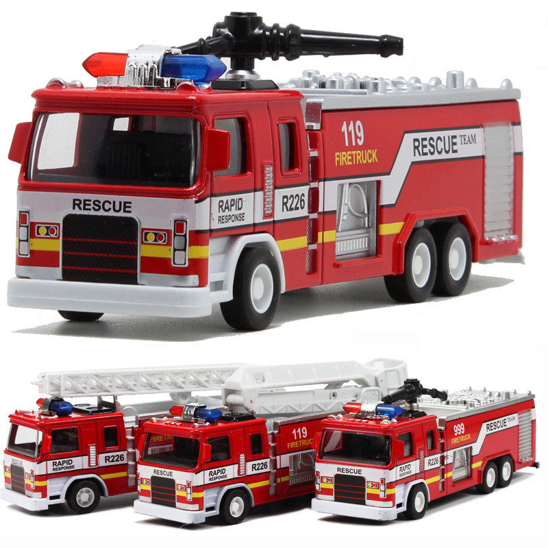 Children's Day Toy Fire Truck Alloy Model 119 Extinguishing Train Model Cloud Ladder Vehicle Spray Vehicle Set Simulation Toys
