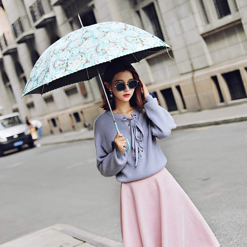 Japan Those Days lace 8 bone black rubber summer sun protection windproof anti-ultraviolet female type clear rain long umbrella-Taobao