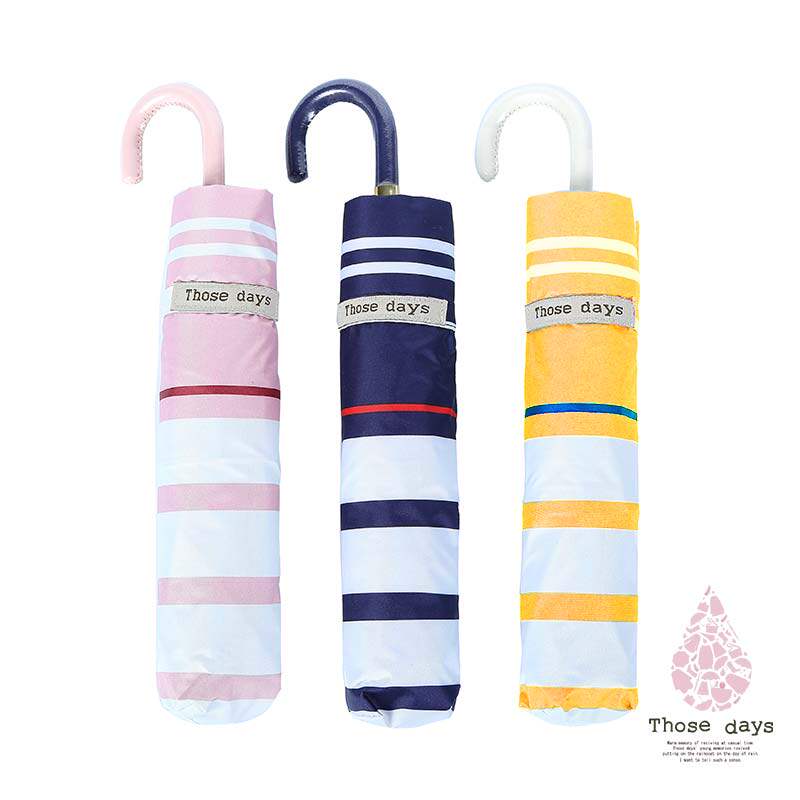 Japanese Those days women's fresh striped windproof and UV-resistant cat tail curved handle Japanese sunshade three-fold umbrella