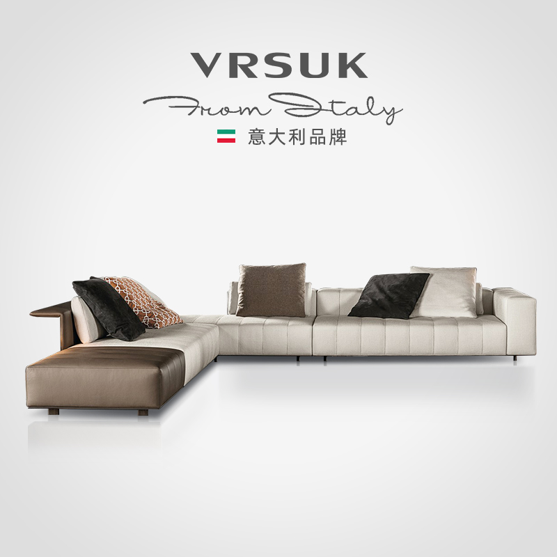 Milotti piano keys Italian minimalist leather sofa living room top layer cowhide high-end villa Connery model room