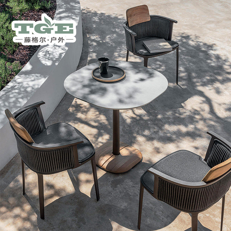 Outdoor Table Chairs Combined Patio Waterproof Sunscreen Chair Three Sets Open-air Nordic Bar Chair Casual Solid Wood Single Chair
