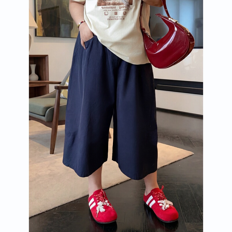 Beidai Plus-Size Women's Summer Elastic High-Waisted Casual Capri Pants for Fat Women, Age-Reducing Loose Straight-Leg Pants 4426U