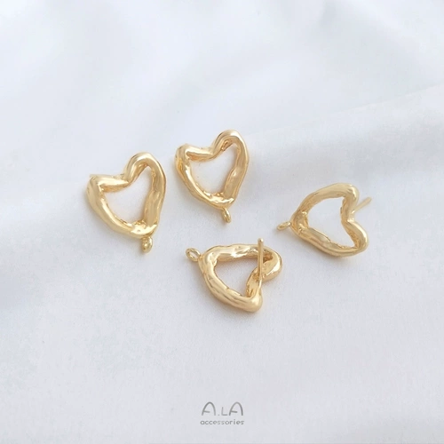 Украшение в виде сердечка, серьги, серебряная игла ручной работы, 14 карат, золотой цвет, серебро 925 пробы