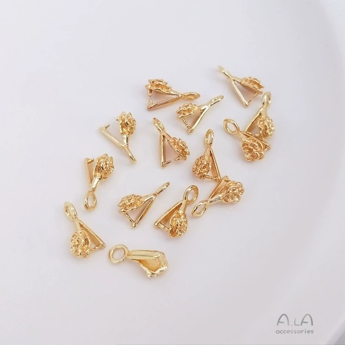 14K包金保色玫瑰花形夹扣瓜子扣吊坠扣diy水晶玉石项链首饰品配件