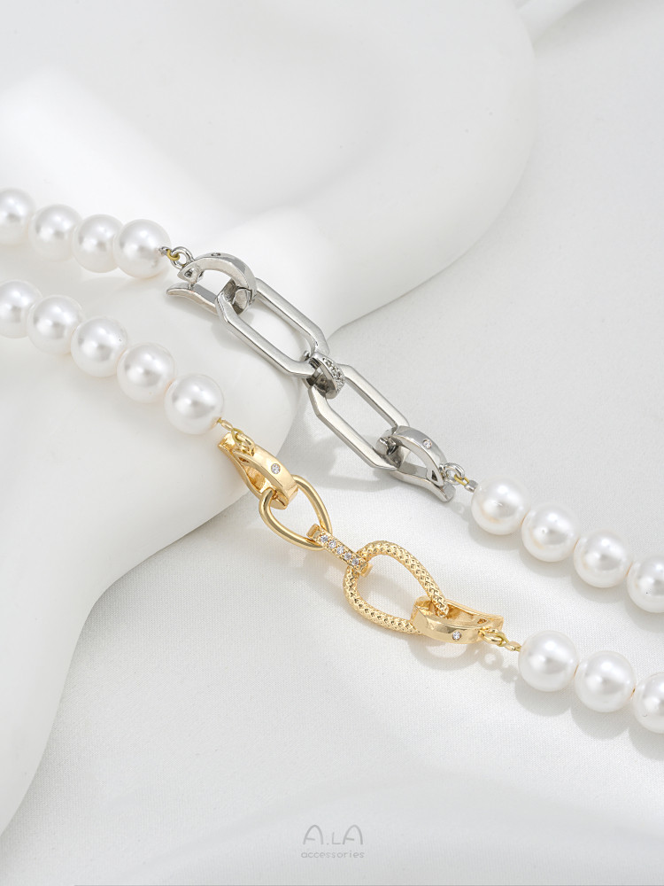 14K GOLD-FILLED STRONG COLOR RETENTION DOUBLE-SECTION CHAIN DOUBLE-ENDED BUCKLE DIY HANDMADE PEARL BUCKLE NECKLACE SWEATER CHAIN CONNECTION BUCKLE ACCESSORIES