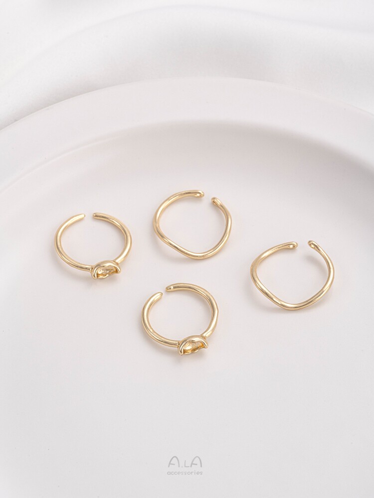 14K GOLD-FILLED COLOR-PRESERVING PEARL WAVY ARC RING INLAID RICE BEADS EMPTY INGOT RING DIY HAND-MADE ACCESSORIES