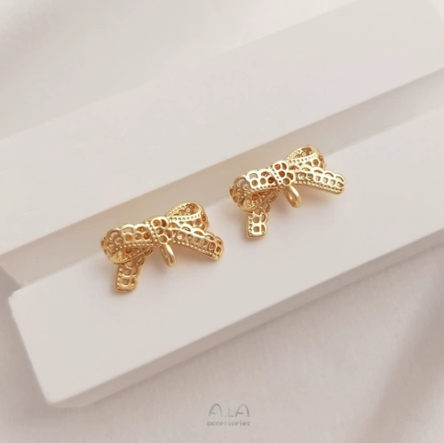 Серьги с бантиком, серебряная игла ручной работы, иголка, аксессуар, 14 карат, золотой цвет, цветочный принт, кружевное платье, серебро 925 пробы