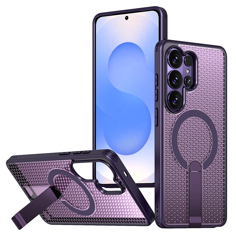 Heat Dissipation Folding Stand Magnetic Phone Case with Textured Grid Back Phone Case for iPhone 17, 16, 15, 14 and 13
