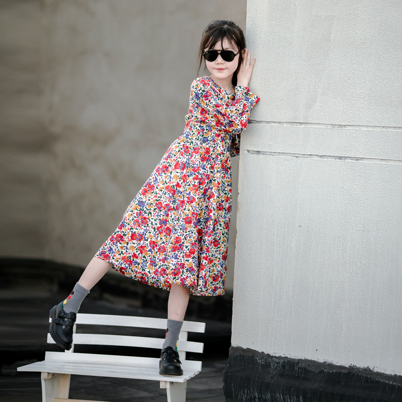 UK next sara2021 spring autumn new children's clothing pure cotton printed lovely long-sleeved foreign girl dress