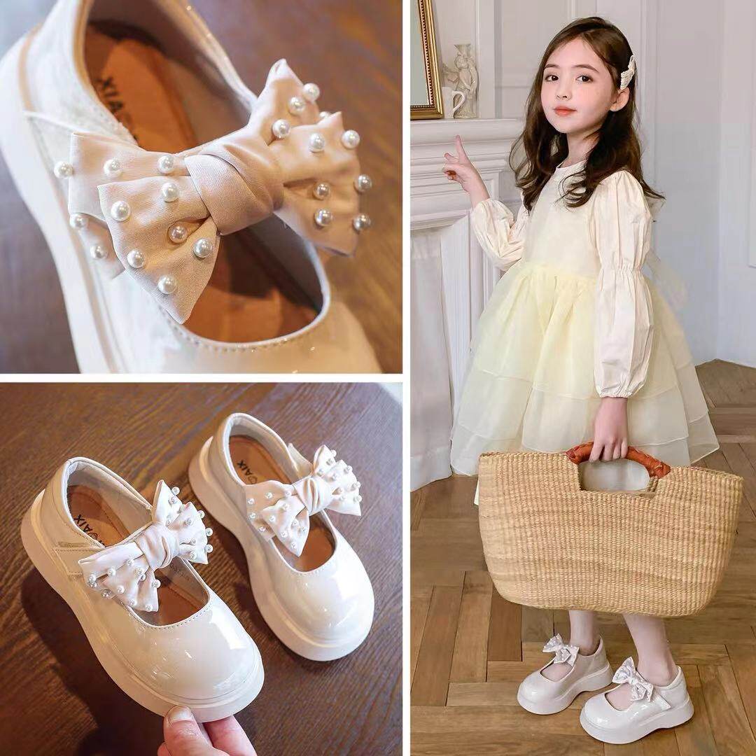 next sara girls leather shoes 2021 new children's bow princess shoes little girl non-slip baby shoes