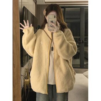 Yellow Lamb Wool Thick Coat for Women 2025 New Popular Autumn and Winter High-End Stylish Niche Top