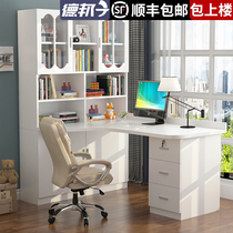 Simple solid wood corner desk bookshelf combination desktop computer desk home bedroom student study desk bookcase one