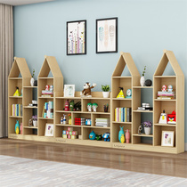 Solid wood childrens bookshelf toy storage rack floor-to-ceiling bookcase kindergarten school bag cabinet picture book finishing rack
