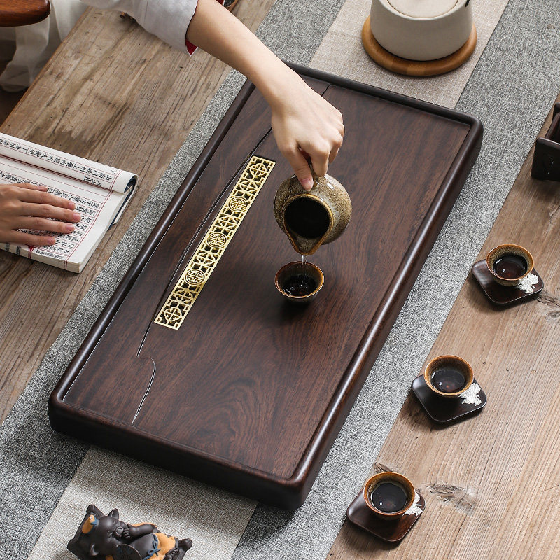 Solid wood tea tray whole ebony log household kung fu tea set set modern luxury simple rectangular small tea table