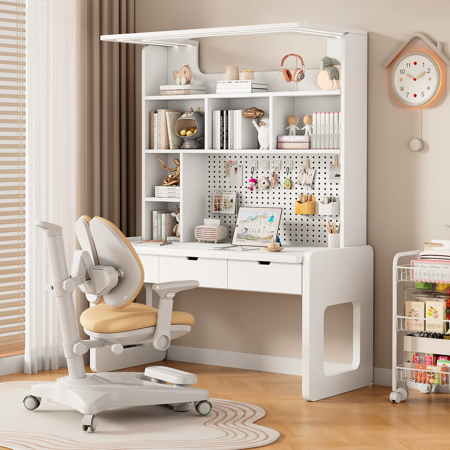 Solid wood bedside bedroom home office desk computer table student desk bookshelf integrated children's writing study table