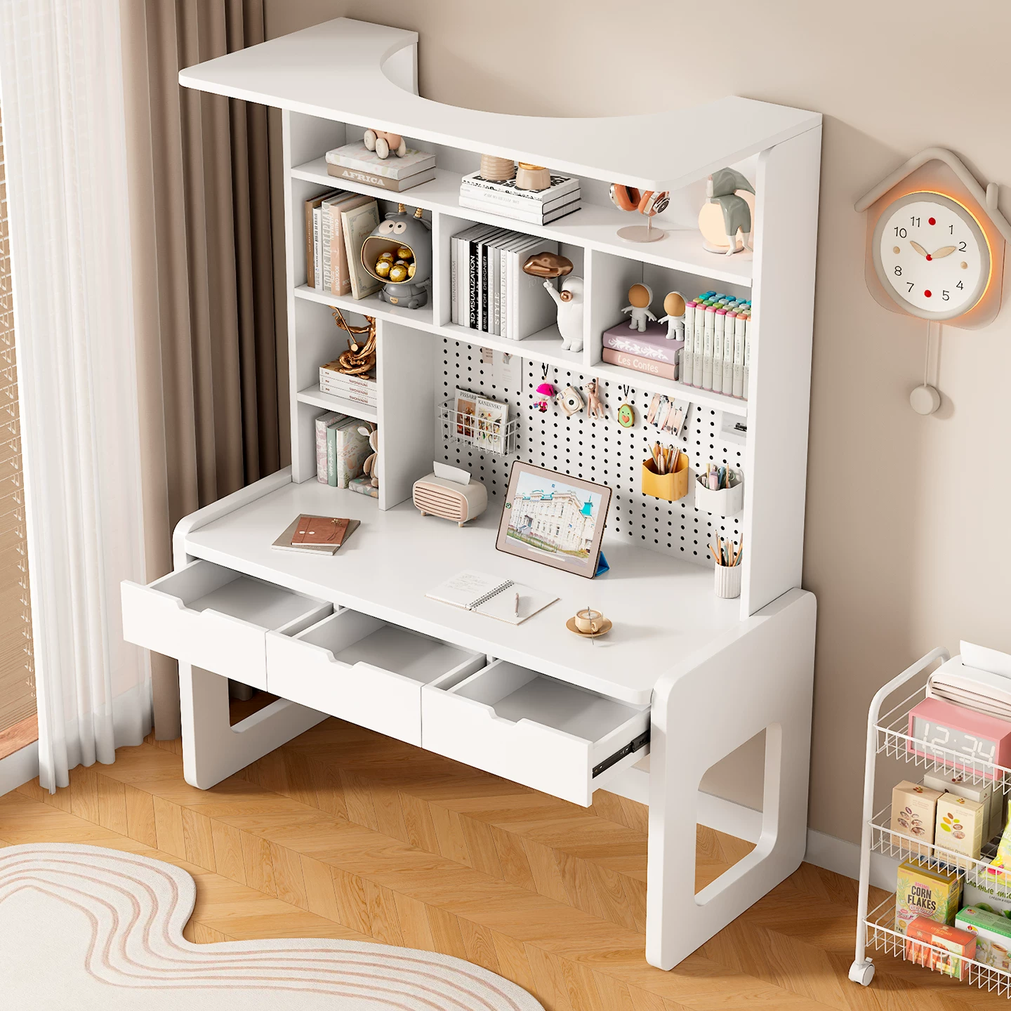 Solid wood bedside bedroom home office desk computer table student desk bookshelf integrated children's writing study table