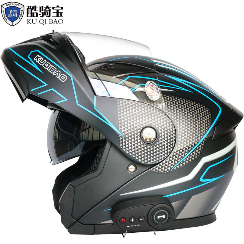 Cool riding treasure electric motorcycle exposed helmet men's and women's full helmet with Bluetooth headset built-in riding motorcycle anti-fog gray