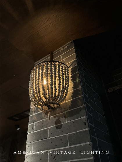 Bohemian Style Wooden Bead Wall Lamp, French Retro Bedroom Bedside Lamp, No-Drill Homestay Ambiance Wall Light, Wabi-Sabi Style