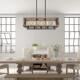 American Country-Style Chandelier for Restaurants, Vintage Candle-Style, Solid Wood, Distressed, for Bars, Cafes, and Guesthouses, Rectangular Lighting Fixture