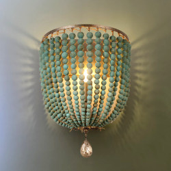 Bohemian Style Wooden Bead Wall Lamp, French Retro Bedroom Bedside Lamp, No-Drill Homestay Ambiance Wall Light, Wabi-Sabi Style