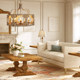 American Country-Style Wood Art Retro Chandelier with Carved Antique Candles for Living Room, Dining Room, Bedroom, Balcony, Study, and Corridor Lighting