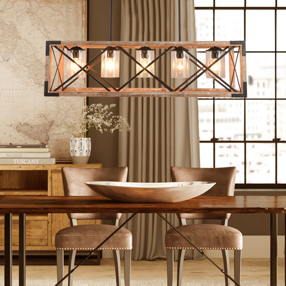 American Retro Nostalgic Solid Wood Chandelier Industrial Style Restaurant Bar Long Single-Head Cafe Pool Table Homestay Lamp