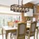 American Country-Style Chandelier for Restaurants, Vintage Candle-Style, Solid Wood, Distressed, for Bars, Cafes, and Guesthouses, Rectangular Lighting Fixture
