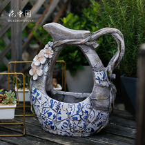 Green Flower Porcelain Flower Pot Art Creative Multimeat Bonsai Terrace Courtyard Arrangement Personality China Wind Size Pottery Jar