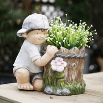 Creative Wood Barrel Flower Pot Cartoon Courtyard Garden Terrace Decoration Arrangement Personality Characters Multimeat Terrace Outdoor Pendulum