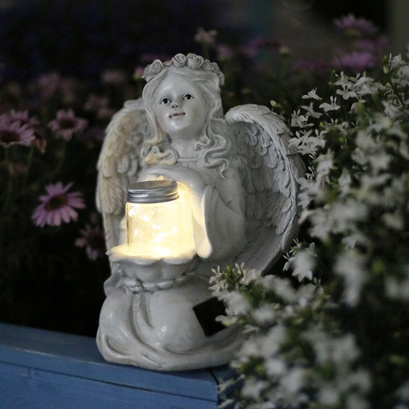 Creative Pendulum Case Solar Resin Angel Styling Figure Sculptures Outdoor Villa Courtyard Gardening Yard Decorations