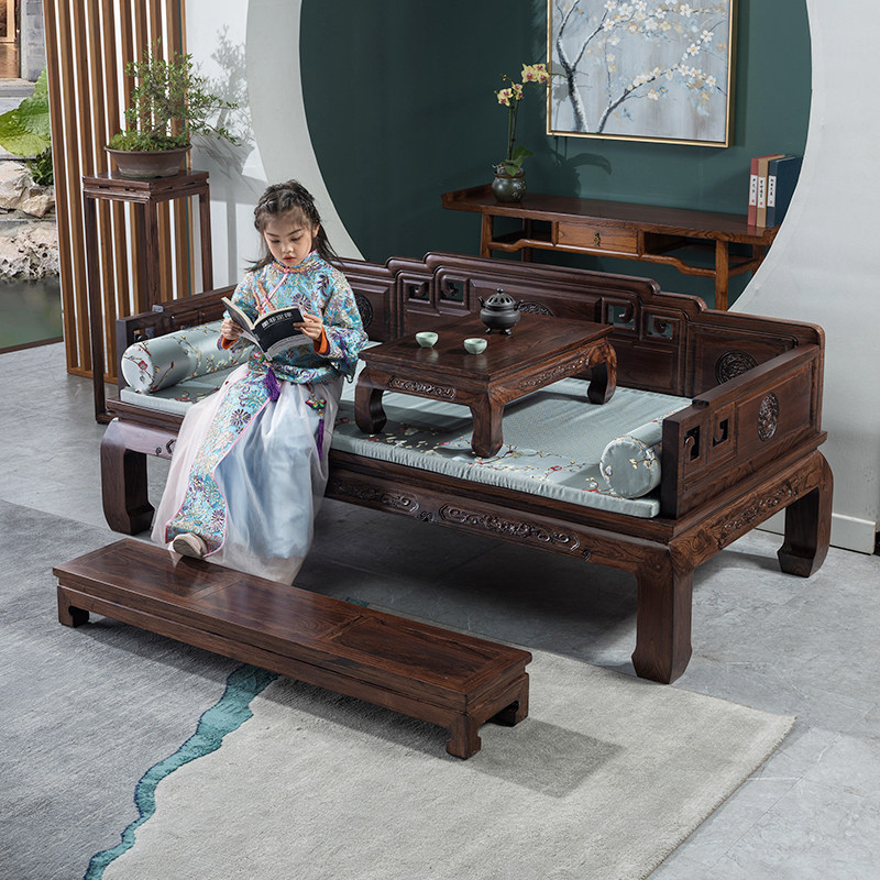 Luohan bed collapsed solid wood new Chinese sofa old north elm furniture small apartment type modern Zen living room sliding bed