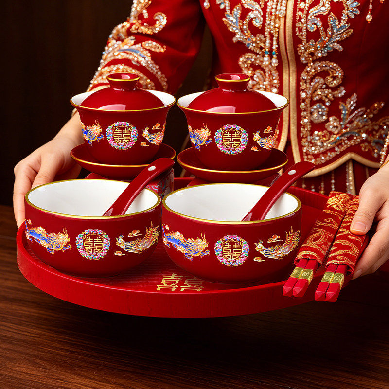Tea cup wedding toast wedding dragon and phoenix cup to bowl