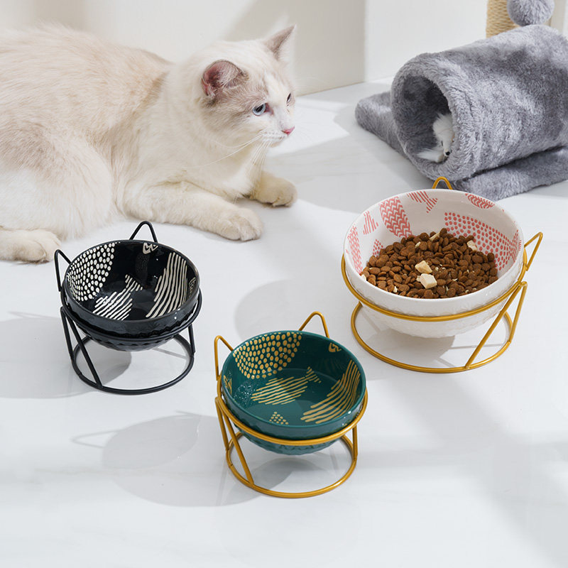 Cat bowl ceramic anti-overturning tilting single bowl pet food bowl cat and dog water bowl food bowl kitten drinking water neck protection eating bowl