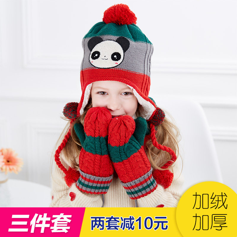 Panda children's hat scarf gloves three-piece suit baby autumn and winter hot clothes plush ear protection girl