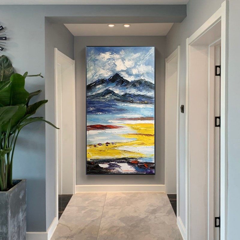 Original Alps Mountain Range Scenic oil painting Pure artisanal entrance to the family Xuanguan Decorative Painting Vertical veranda End hanging painting