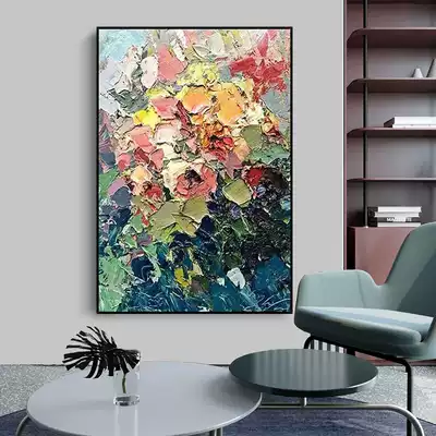 Pure hand-painted oil painting entrance porch decorative painting modern simple mural three-dimensional peony flower living room dining room hanging painting