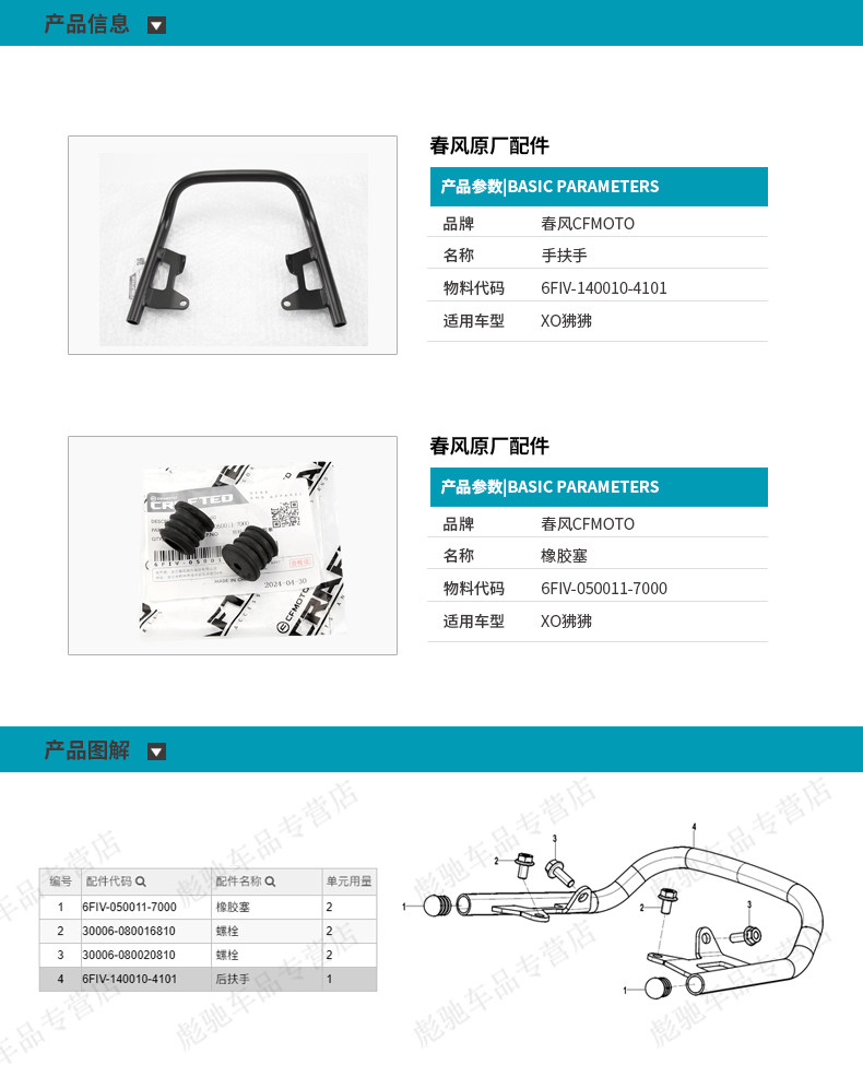 Motorcycle Xo Baboon Cf125-10 Adventurer Rear Seat Cushion Armrest Guard Bar Plastic Plug Rubber Plug Accessories