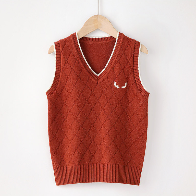 Children's Korean version of the vest spring and autumn wear foreign style knitted sweater vest Korean version of the boy's baby vest shoulder trendy vest
