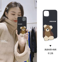 EVENSHOW original bear leather embroidery iPhone11 12proMax phone case Apple 8p XS XR
