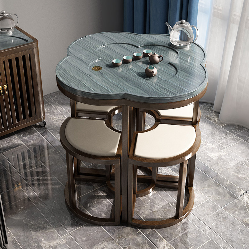 Balcony tea table and chairs Combined modern simple small solid wood Kung Fu bubble tea table New Chinese tea table Home small tea table