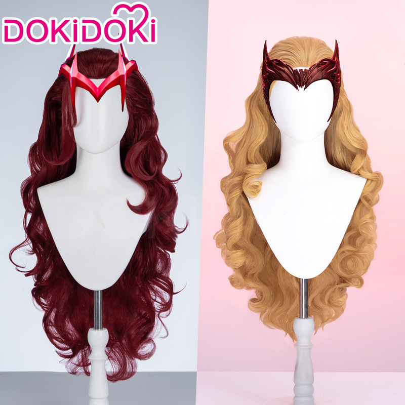 Dokidoki in Stock Marvel Rivalry Scarlet Witch Cosplay Wig 80cm Wine Red Curly Hair