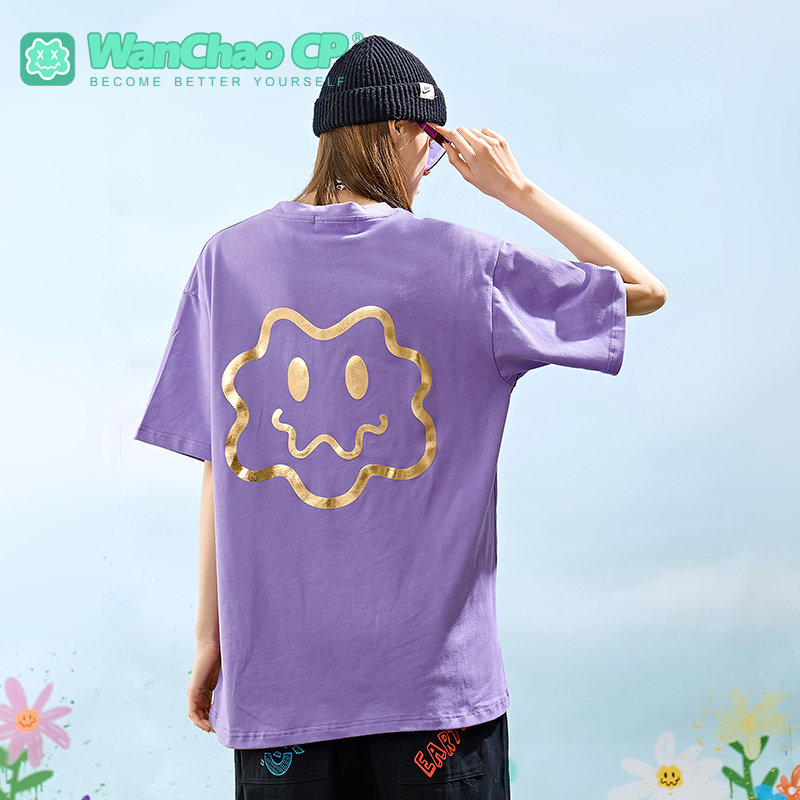 WANCHAO CP summer couples National Tide brand smiley face T-shirt women short sleeve ins hip hop loose half sleeve t-shirt